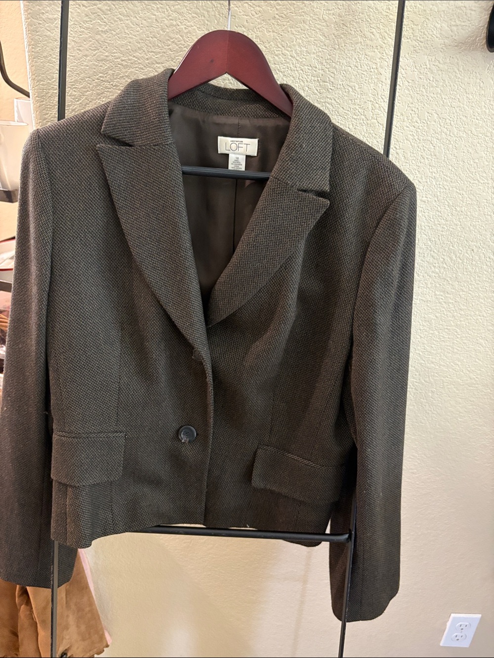 LOFT Brown Textured Cropped Blazer